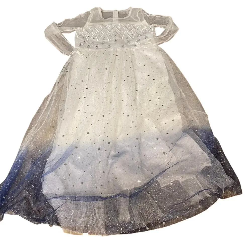 Bibei Beiniu Disney Frozen Elsa white jeweled blue sheer sleeve dress SIZE 7/8